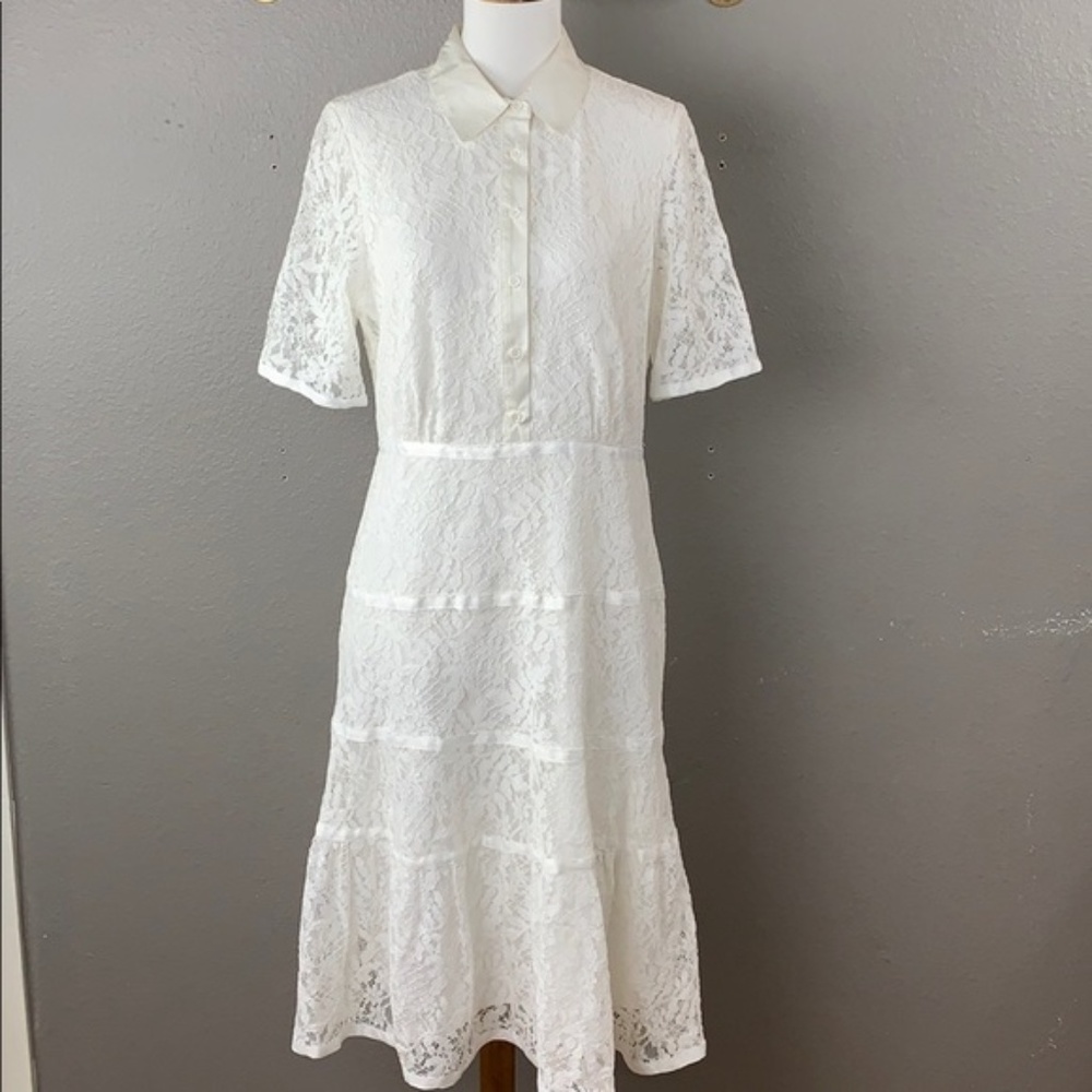 Nanette Lepore White Lace button front shirt dress